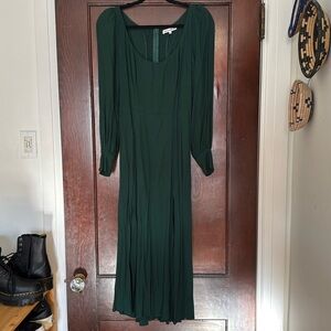 Reformatiom forest green midi dress with kind puff sleeves
